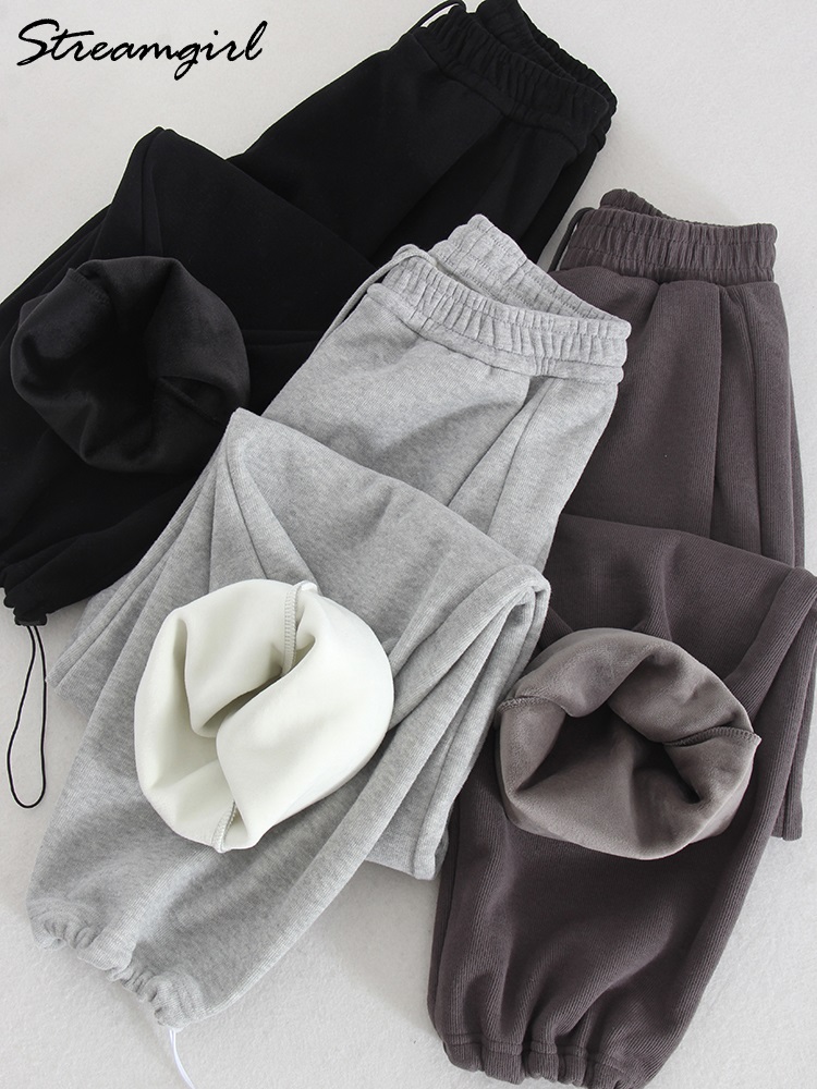 ฤดูหนาว WARM Sweatpants สําหรับผู้หญิงสูงเอว Jogger กํามะหยี่กางเกงขากว้างผู้หญิงกางเกงกีฬาฤดูใบไม้ร่วงขนแกะ Sweatpants ผู้หญิง