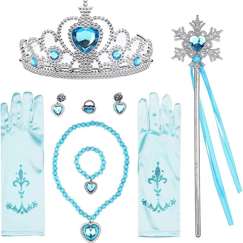 Mädchen Elsa Cosplay Zubehör Kinder Prinzessin Schneekönigin Dress Up Schmuck Zauberstab Krone Halskette Ohrclips Fotografie Rollenspiel Requisiten