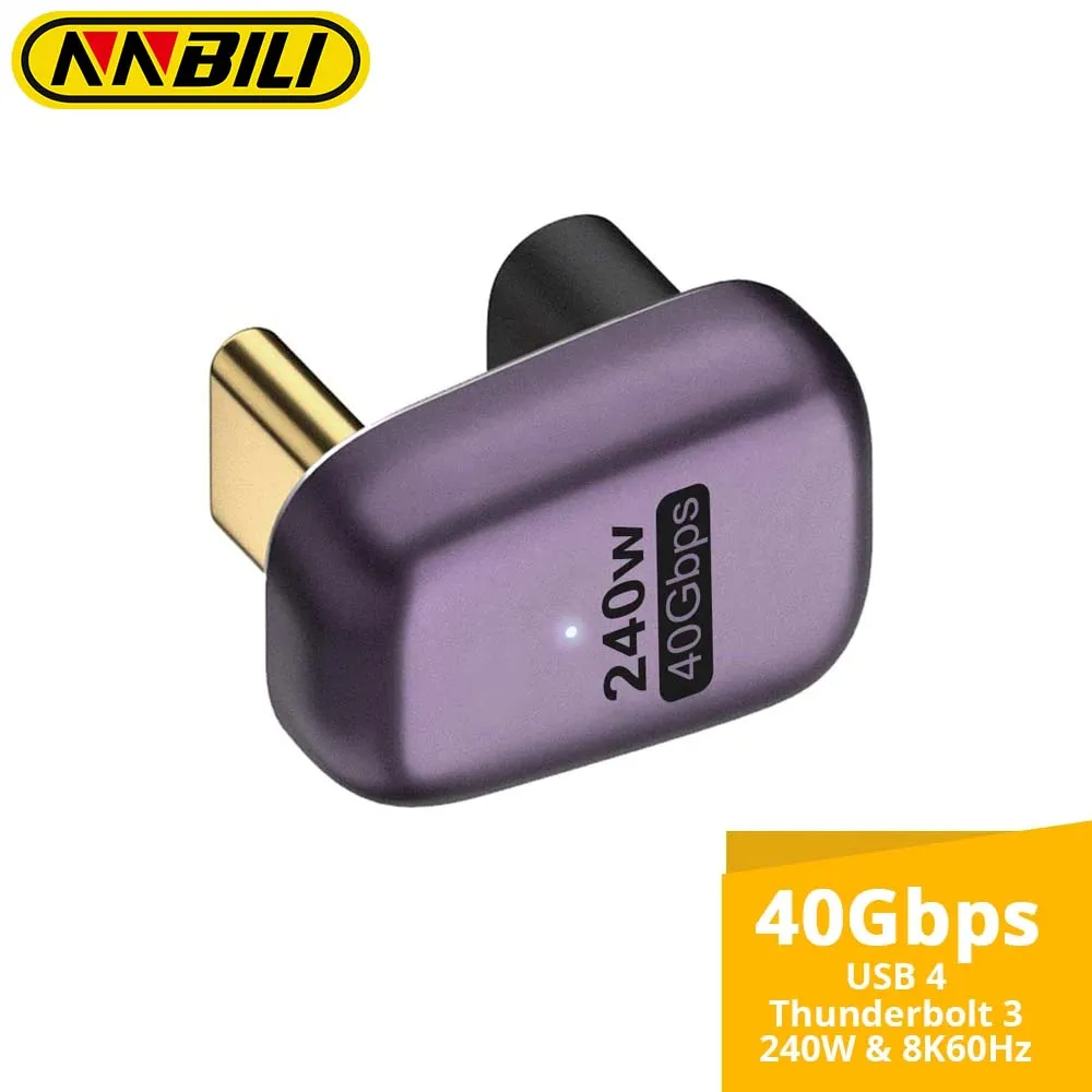 NNBILI 240W USB C Adattatore da 180 Gradi a Forma di U Tipo C Maschio a Femmina 40Gbps Connettore per Thunderbolt Switch MacBook Laptop Tablet