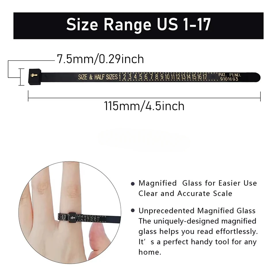 1-17 US ขนาดแหวน Sizer วัดชุด Reusable Finger ขนาดวัดเครื่องมือเครื่องประดับขนาดเครื่องมือสําหรับงานแต่งงาน