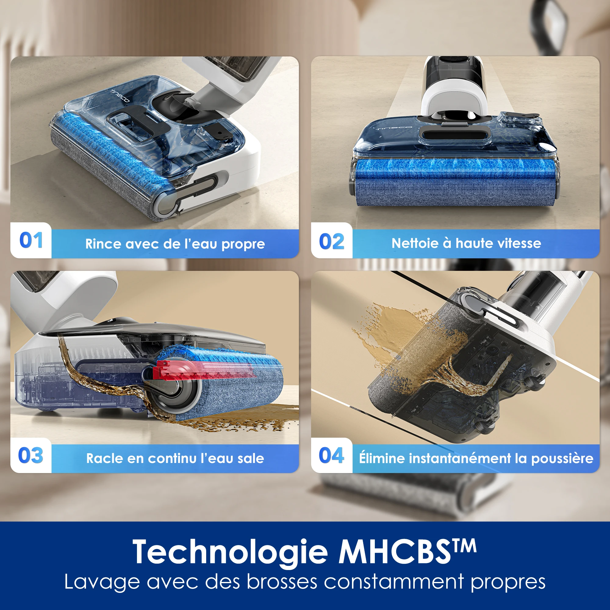 Tineco Floor One Stretch S6 Aspirateur Eau et Poussière Laveur de Sols Conception Plate à 180° Hauteur compacte de 13 cm Auto-Nettoyage Nettoyage des Bords sur Trois Faces Flashdry à 70℃ en 5 Min