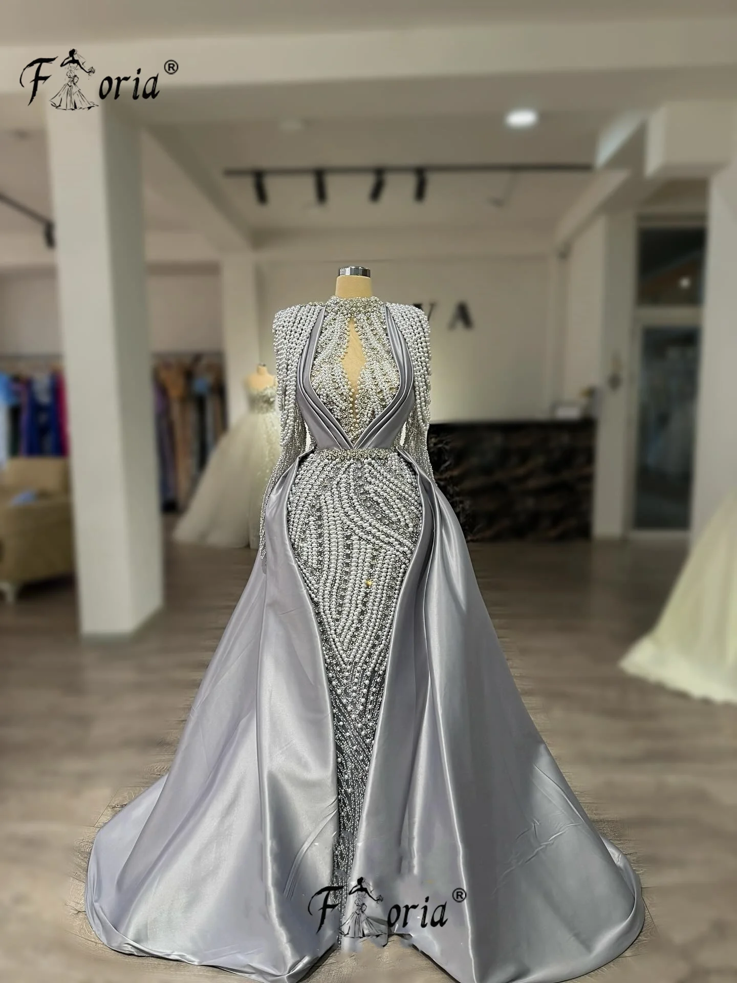 Elegante volledige parels kralen zeemeermin feestjurk Couture kristal zilver beroemdheid trouwjurken Robe de Soiree elegante gala 2025