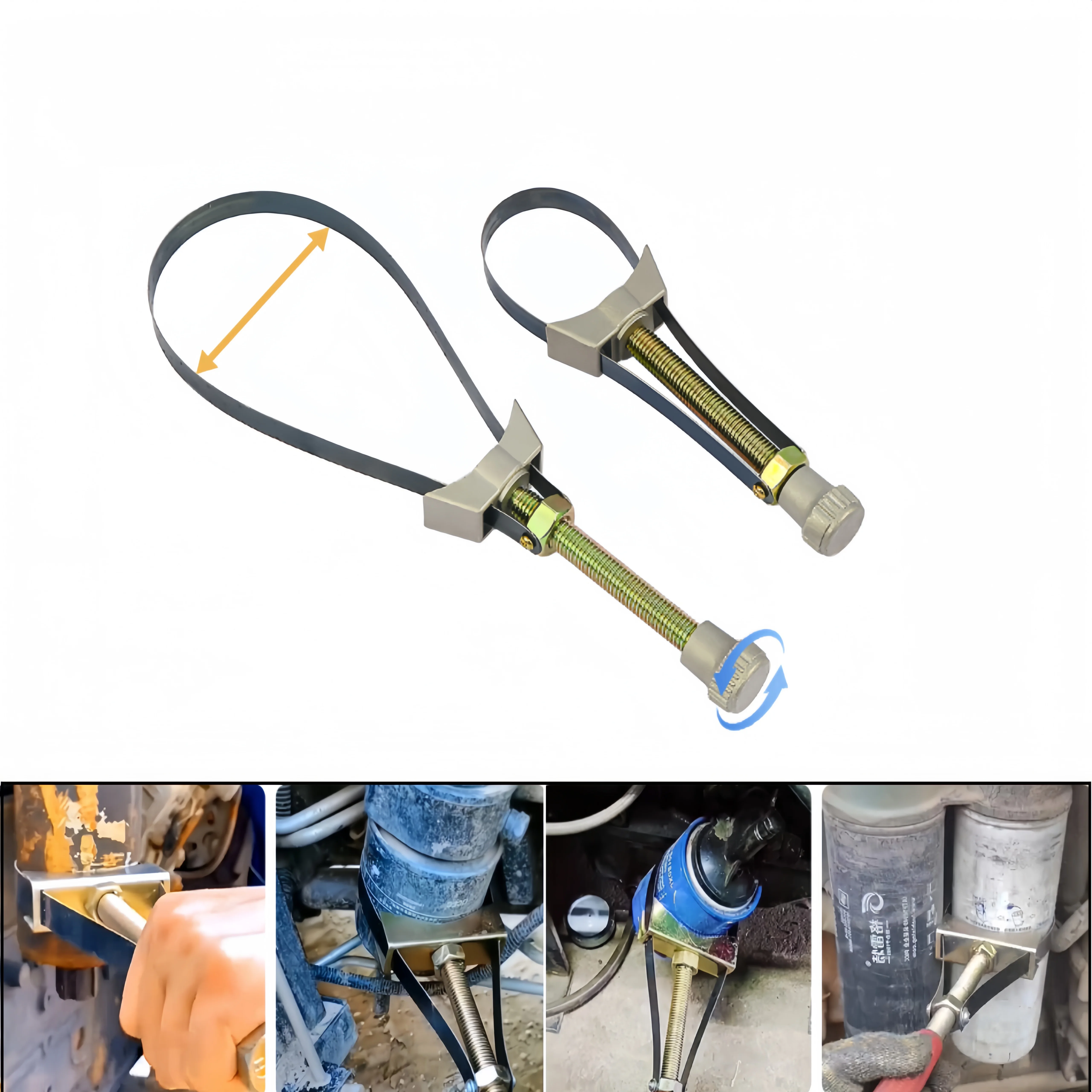 Llave de filtro de aceite, correa de acero ajustable de alta resistencia, herramienta de extracción de filtro de aceite Universal de 60mm-120mm de diámetro para coche y motocicleta