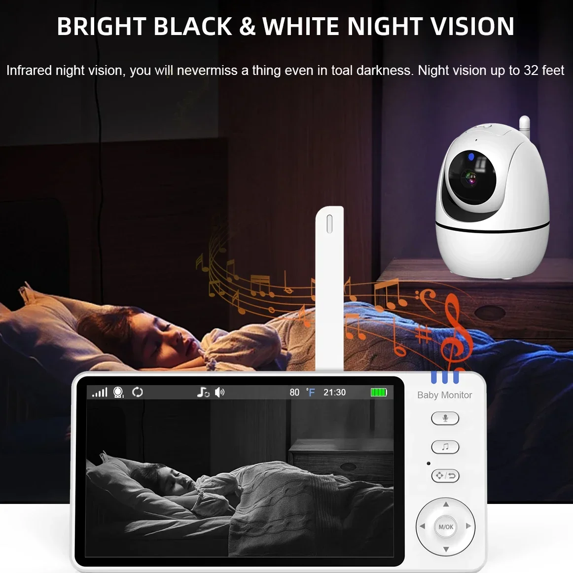 5 Polegada vídeo monitor do bebê com câmera ptz zoom babyphone cam proteção de segurança câmeras vigilância sensor temperatura canção de ninar