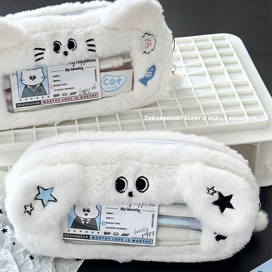 1 pçs caso de lápis de grande capacidade 2 compartimentos grande bolsa de lápis, bolsa de lápis de pelúcia kawaii para escritório