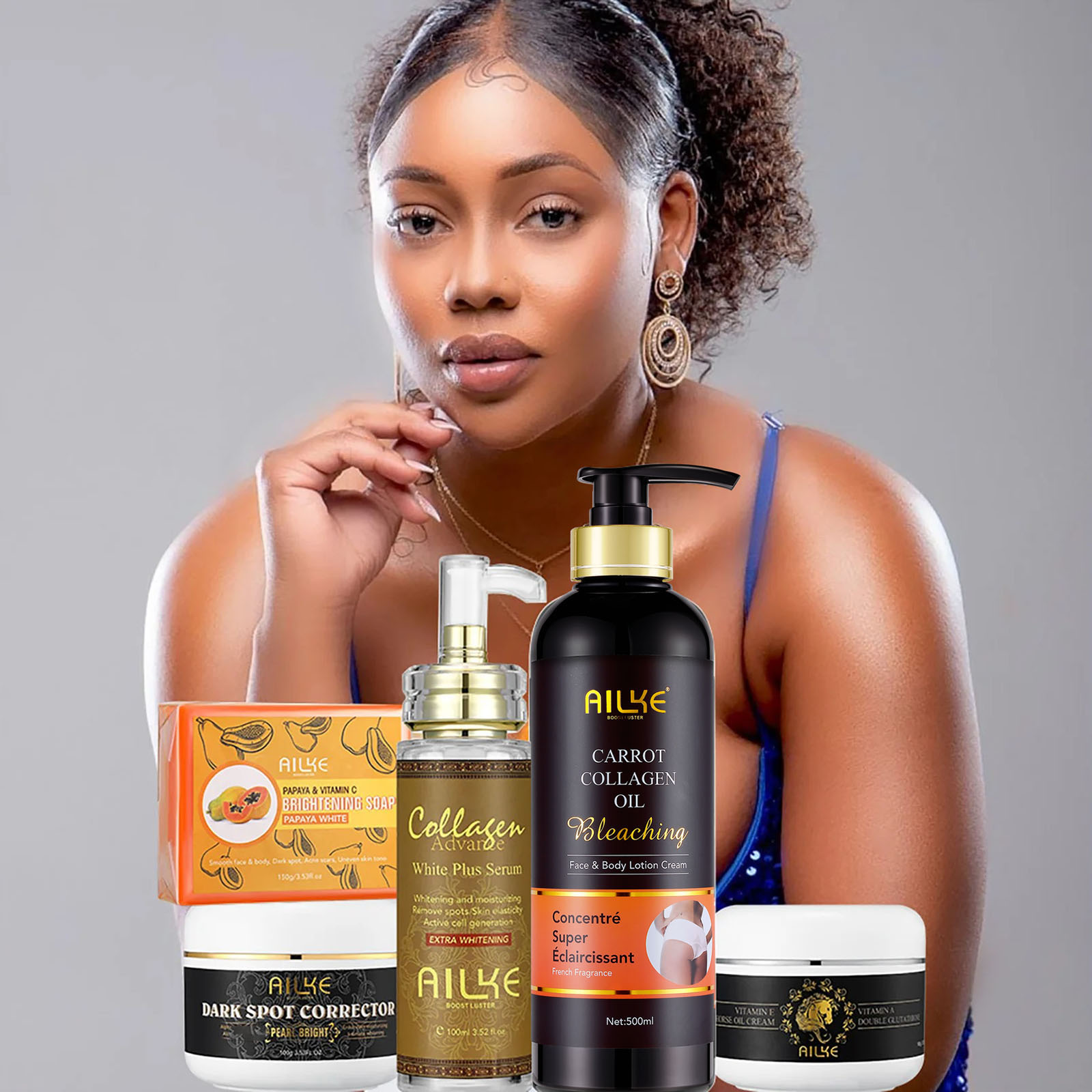 AILKE Collagen Женский набор для ухода за кожей, увлажняющий, отбеливающий, удаляет веснушки, темные пятна, черные пятна, набор для осветления кожи