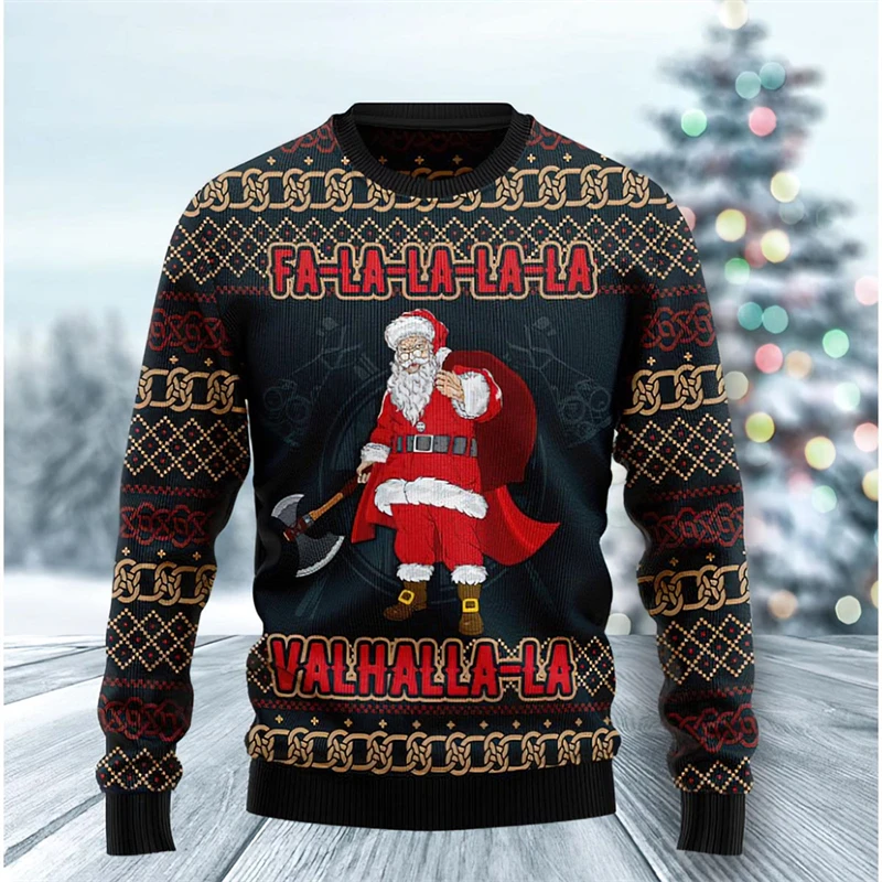 Divertido suéter navideño feo con gráfico de Papá Noel para hombre, moda Otoño Invierno, sudadera con estampado 3D, jerséis informales de gran tamaño