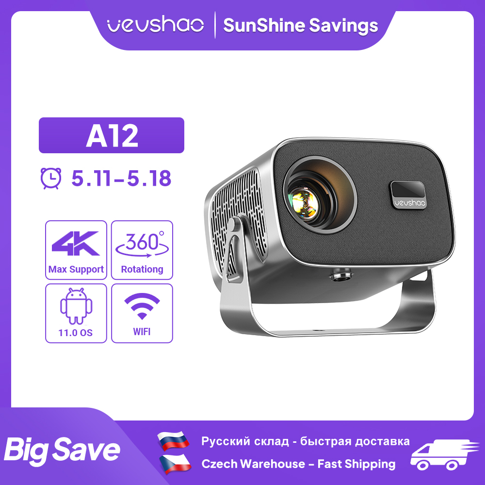 Vevshao a12 projetor mini portátil led vídeo android 11.0 wifi 6 espelho smartphone para 1080p 4k vídeo projetor de cinema em casa