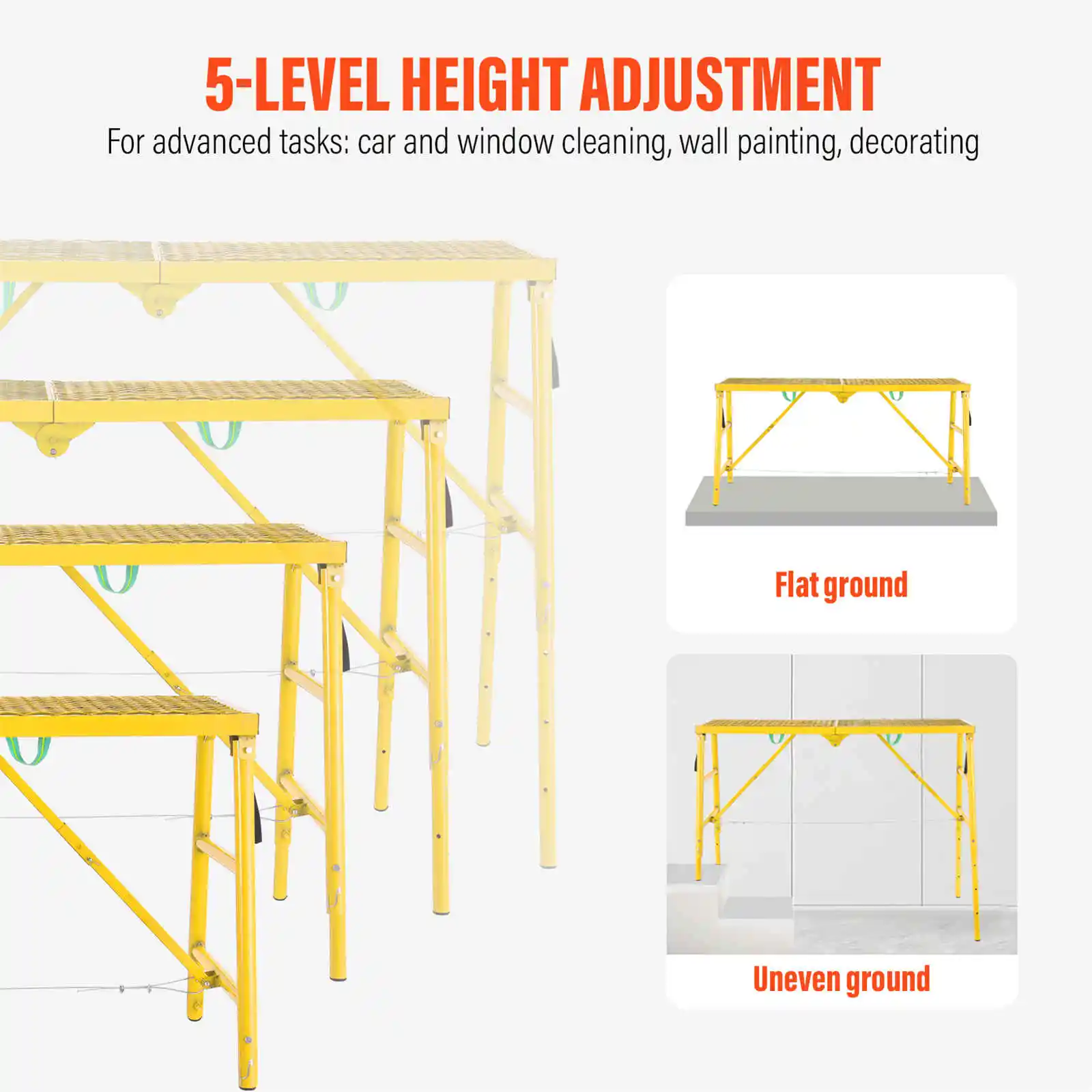 Portable Scaffolding, 770lb Capacity Workbench Step Ladder, Adjustable Height 27.6 to 45.7in Scaffolding Equipment (Yellow)