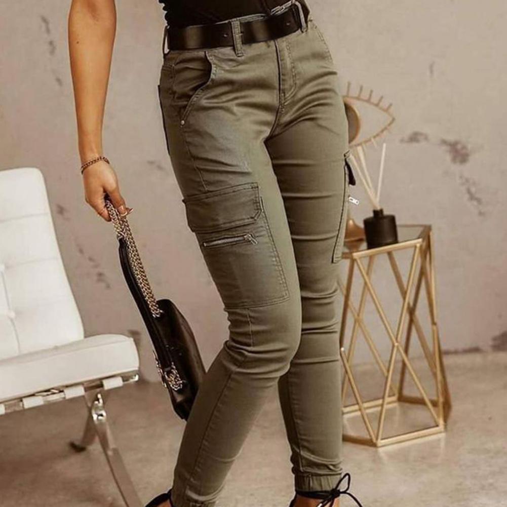 Pantalon de bureau décontracté pour femme, Cargo, taille basse, couleur unie, noué à la cheville, Slim