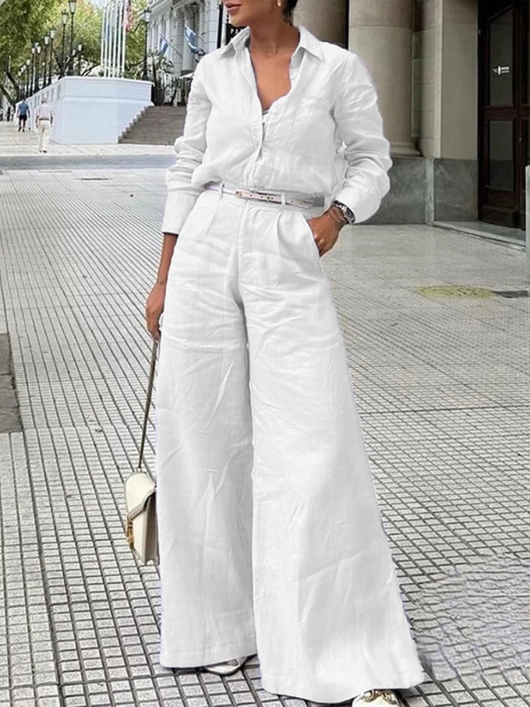 Bonboho Calça feminina de algodão e linho, cintura alta, pernas largas, com bolsos, verão 2021, minimalista, cor sólida, casual, escritório