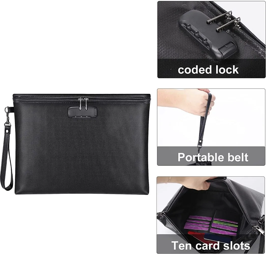 Hot Selling Zipper Official Document Fireproof File Bag Liquid Silicone Fireproof Data Archive Storage Bag Fireproof Bag