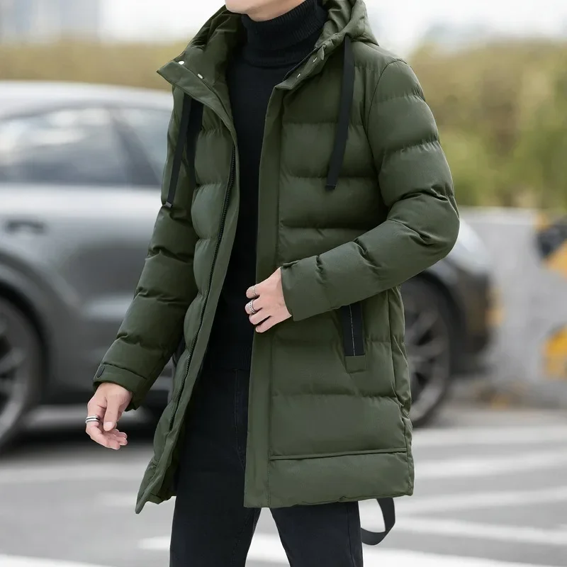 Abrigo de algodón medio a largo con capucha 2024 invierno nueva ropa de trabajo abrigo de algodón Chaqueta larga de algodón abrigo de invierno para hombres
