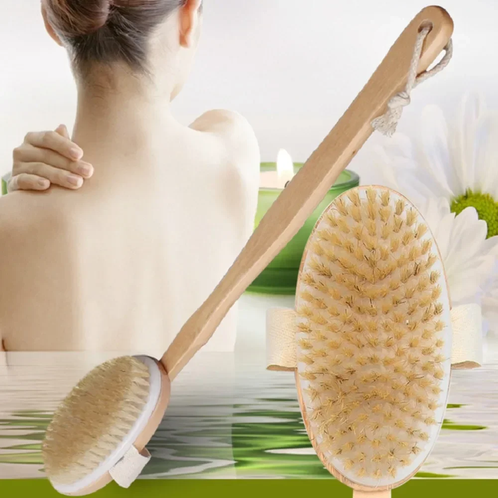 1pc de madeira destacável alça longa chuveiro escova corpo banho massagem volta corpo esfoliante escova lavagem do banheiro ferramentas banho