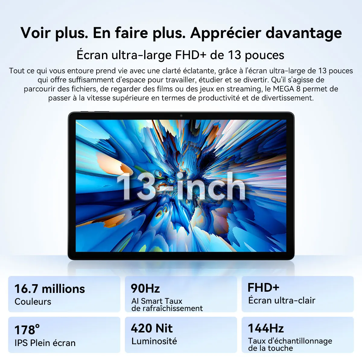 Tablet Blackview Mega 8 [Geen EU-oplader]  11000mAh 13" FHD Scherm 36GB+512GB 50MP+13MP+0.08MP Android 15 90Hz 2K Dual SIM 4G 1080P