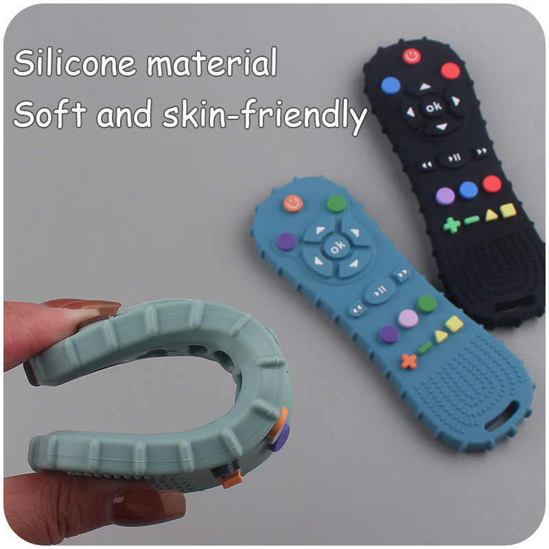 Baby silicone remote control teether baby anti-eating hand teething stick cartoon soothing teething toys cognitive teething toy