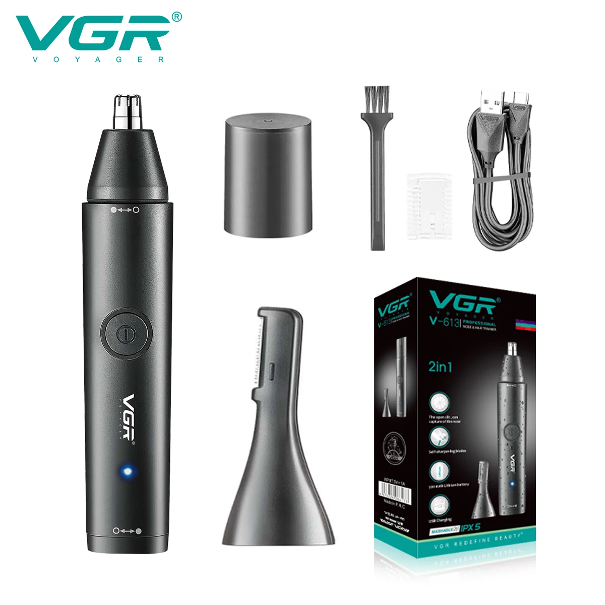 VGR Professioneller Nasenhaarschneider Mini-Haarschneider Elektrischer Nasenhaartrimmer 2 in 1 tragbar Haarschneider Wiederaufladbar Wasserdicht V-613