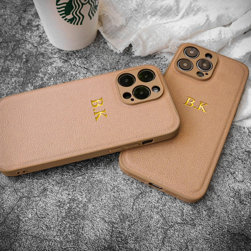 Funda personalizada de lujo para iPhone 16 15 14 13 12 11 Pro Max nombre personalizado iniciales letra Funda de cuero 7 8 plus XR XS max