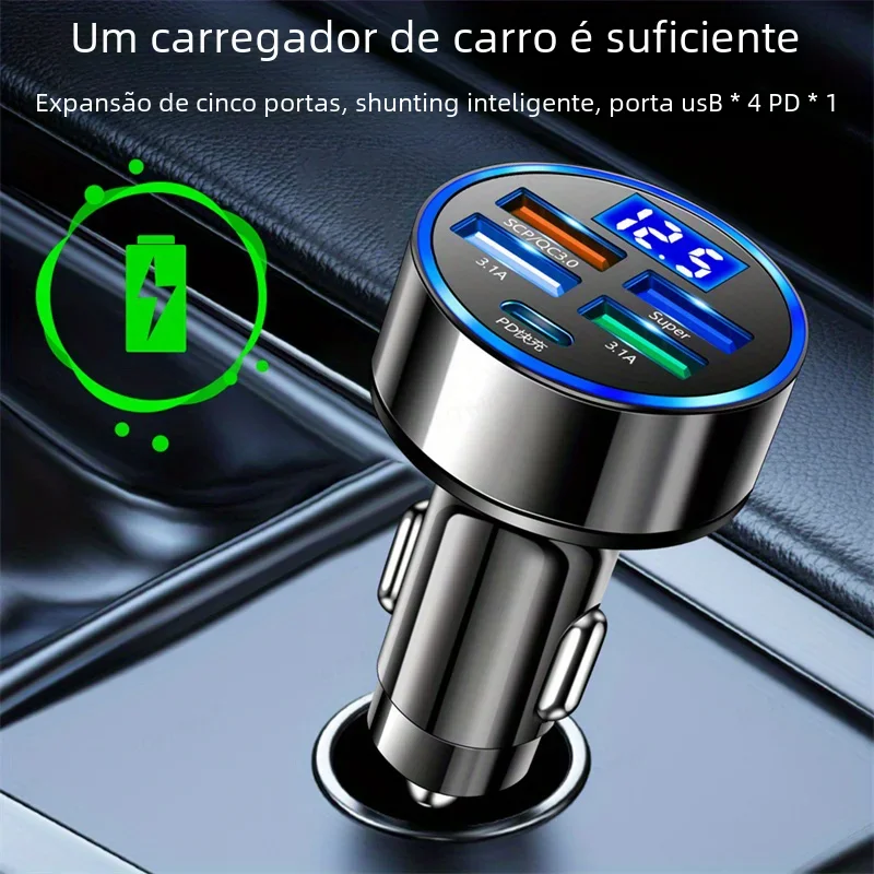 PD + QC 3.0 Adaptador de carregador de telefone para carro de carregamento rápido 4 portas Carregador de carro USB Tipo C PD35W Carregador de carro de carga rápida 3.0