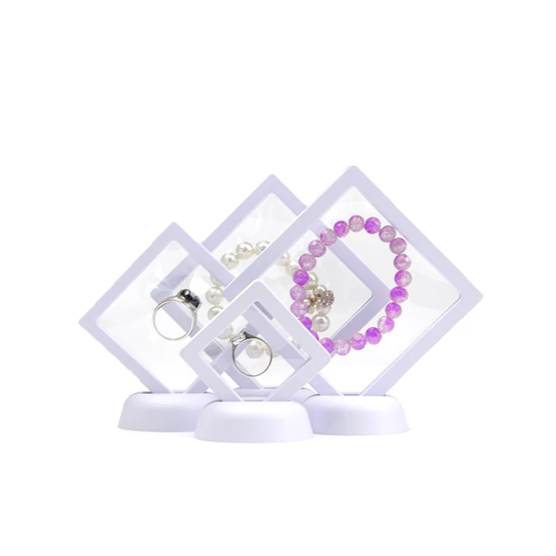 3D Floating Frame Gemstone Coin Box Clear Jewelry Bracelet Display Stand Ring Pendant Holder Protect Jewellery Presentation Case