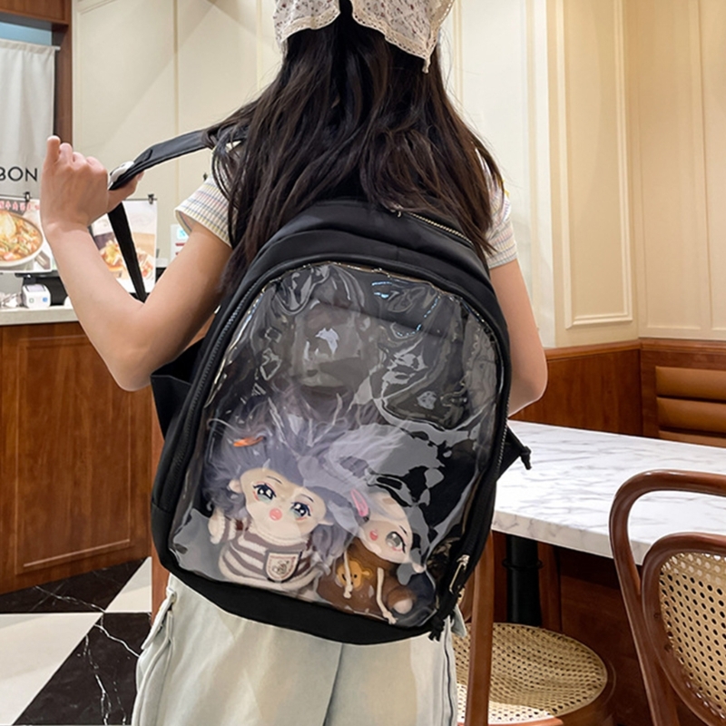 Transparent PVC Backpack School Bag Cartoon Daypack Aesthetic Hiking Rucksack