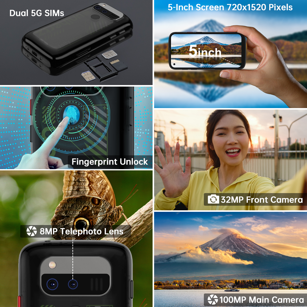 Unihertz Jelly Max 5G Mini Smartphone Android 14 Dimensidade 7300 CPU 12GB 256GB 100MP Câmera 4000 mAh Bateria Tela de 5,05 "polegadas