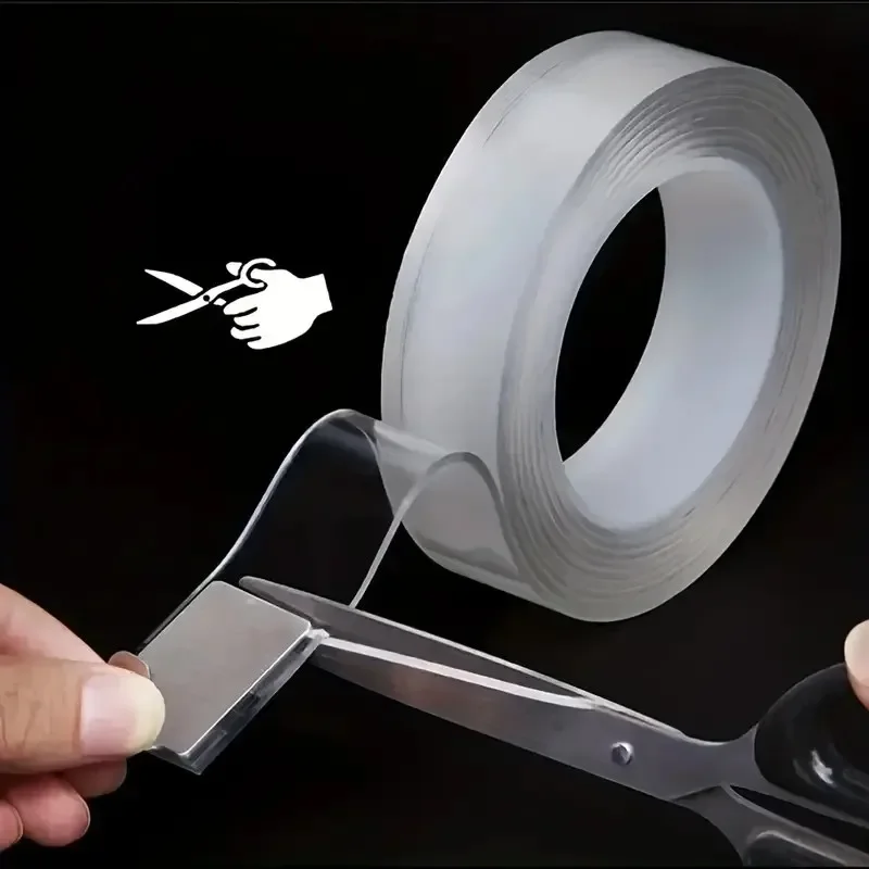 1 rolo de fita nano dupla face transparente, adesivos de parede à prova d'água, reutilizáveis, resistentes ao calor, melhoria da casa