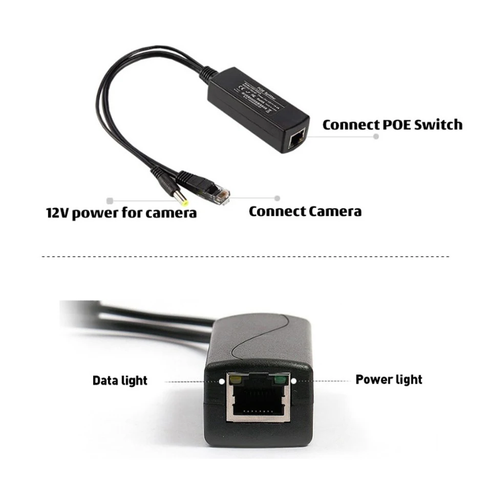 ESCAM 48V a 12V PoE divisor antiinterferencias 15W cable adaptador POE módulo de fuente de alimentación DC5.5 * 2,1mm conector para cámara IP