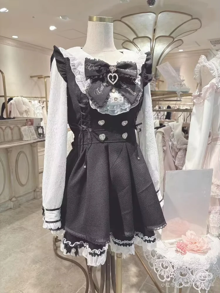Japońska estetyka Y2 Vintage Bow Dress Shorts Set Women Gothic Lolita Style Long Sleeve Shirt Dress Elegant Party Dress Suits