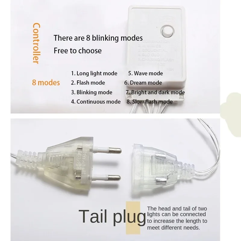 3.2M ไฟม่านเกล็ดหิมะคริสต์มาส-ไฟ LED กระพริบ Fairy String, กันน้ําสําหรับปาร์ตี้วันหยุดงานแต่งงาน Xmas Tree Decor