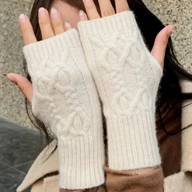 Guantes de medio dedo para mujer, Guantes de invierno suaves y cálidos de lana tejida para el brazo, Guantes suaves y cálidos de medio dedo, manoplas Unisex