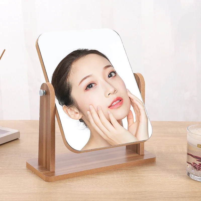 천연 나무 스탠드가 있는 화장대 화장대 거울, 1x 360도 회전 돋보기, 휴대용 테이블 수조 거울 욕실