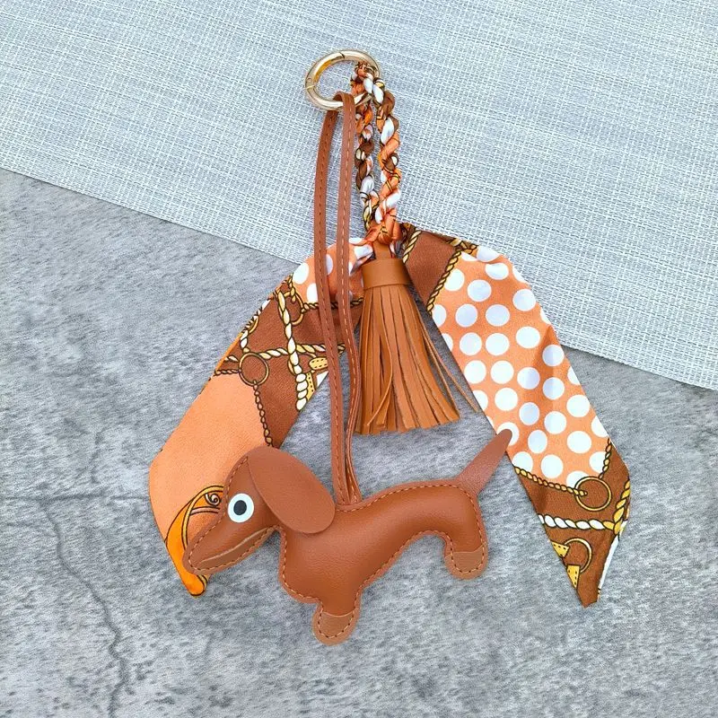 Creative Cute Sausage Dog PU Leather Bag Pendant Car Keychain Decorative Hanger Gift Wholesale