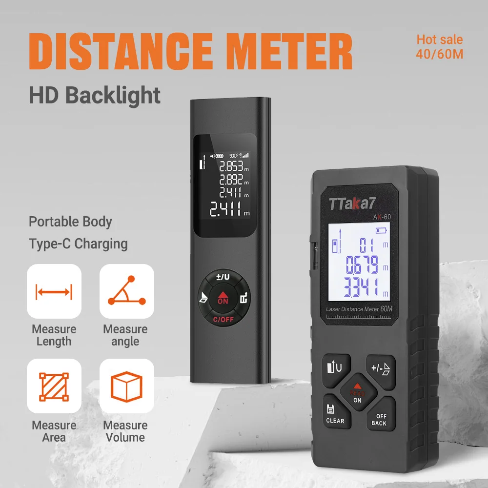Digital Laser Rangefinder High Accuracy Portable Tool Rechargeable For Indoor/Outdoor Distance Measuring And Floor Planning