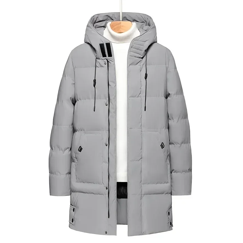 2024 quente com capuz jaqueta de comprimento médio dos homens casual zip up algodão acolchoado jaqueta casaco outono inverno blusão casacos roupas masculinas