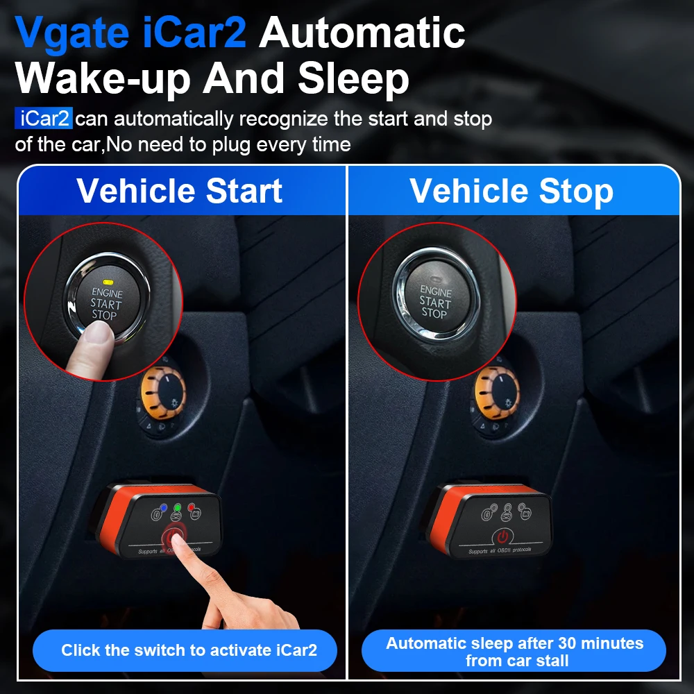 Vgate iCar2 Diagnóstico de carro OBD OBD2 ELM327 Wifi Scanner Ferramenta automática Cabo de extensão Bluetooth iCar 2 v2.2 leitor de código PK olmo V1 5