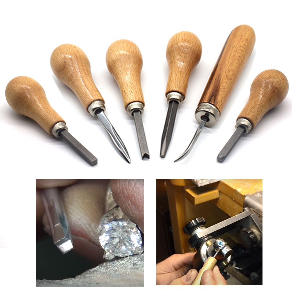 Jewelry Diamond Bezel Set Gemstone Setting Tool Pusher Hand DIY Tool with Wooden Handle