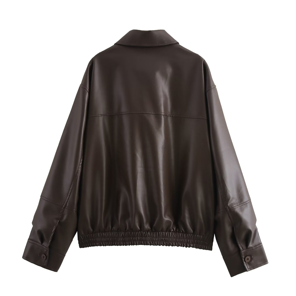 BM & MD & ZA2024 otoño nueva ropa de mujer simple suelta moda casual todo-fósforo chaqueta de piloto de cuero de imitación