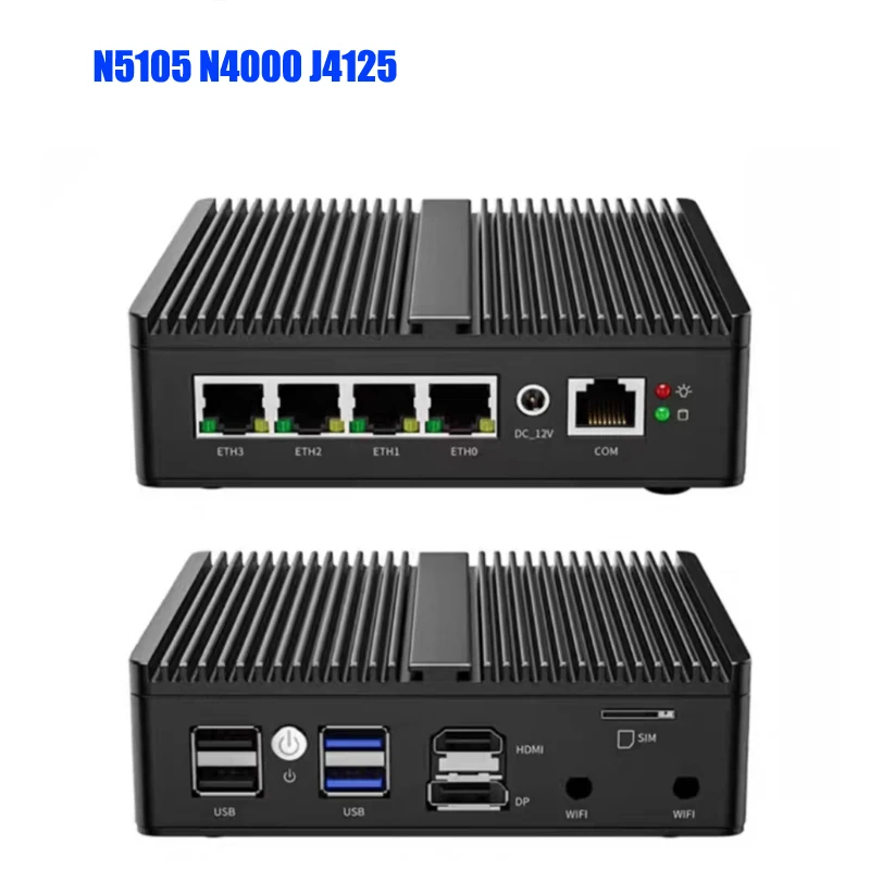 Fanless pfSense Firewall Soft Router J4125 N5105 N150 4x i226-V 2.5G LAN NVMe Barebone Mini PC HDMI2.0 DP AES-NI OPNsense Win11