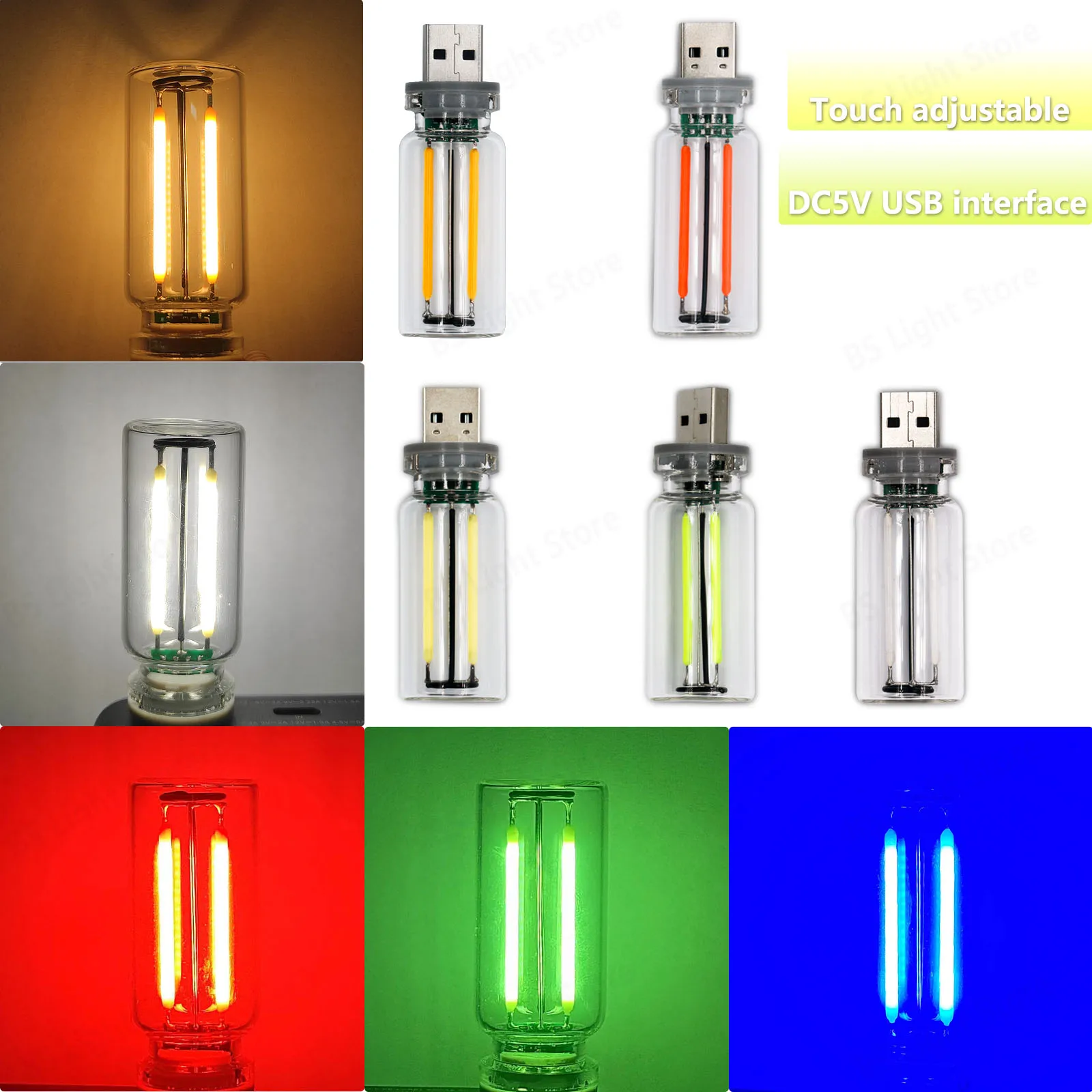 1pcs 0.3W 5V Retro Edison Dimming Light Bulb Light Source USB Mobile Power Interface Light Night Light Power Bank Laptop