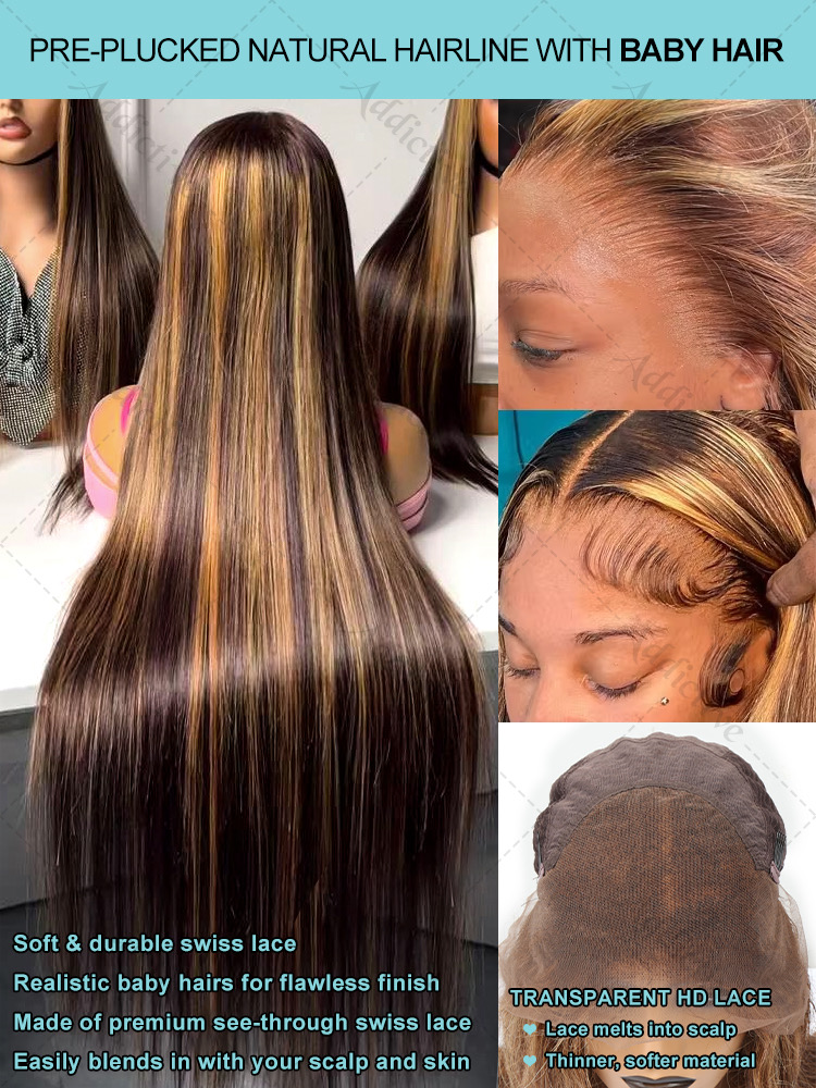 30 40 インチ 4/27 ハイライトオンブル骨ストレート 13 × 6 HD レースフロント人毛ウィッグブラジルレミー 13 × 4 レースフロントウィッグ女性のための