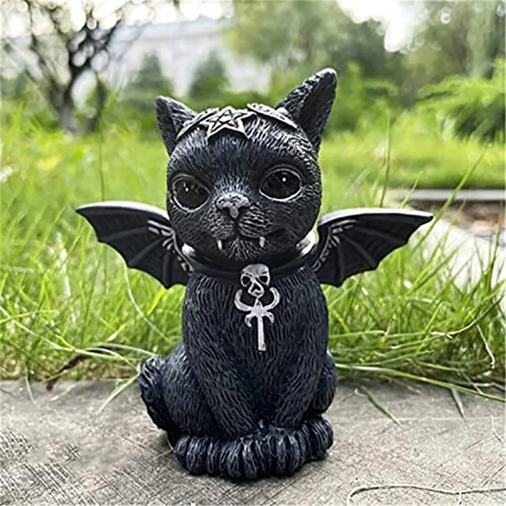 검은 고양이 동상 신비한 귀여운 고양이 마녀 고양이 입상 마녀 장식 책상 장식 할로윈을위한 손으로 그린 ​​조각 1PC