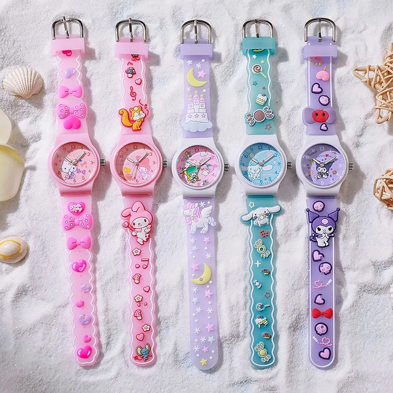 3D Sanrio Hello KittyMy mélodie cannelle rouleau poignet Anime enfants montre 3D étudiant bracelet en gel de silice montre à Quartz
