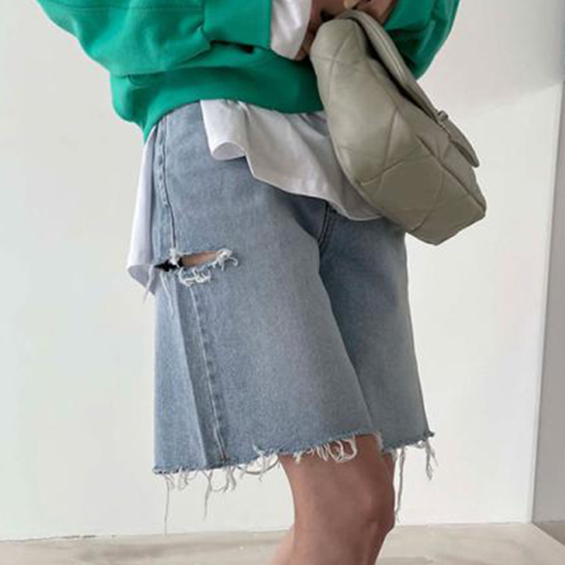 Chic High Waist Slimming Straight Leg Jeans orts Women's Faionable Vintage Waed Blue Side Slit Jeans orts