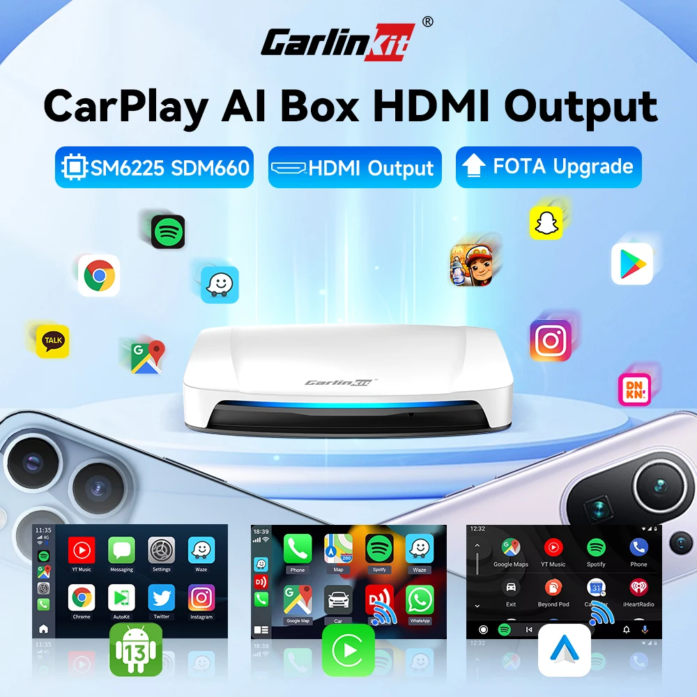 2025 nuevo CarlinKit Android 13 CarPlay AI Box HDMI inalámbrico CarPlay Android Auto TV Video Box Qualcomm SDM660 pantalla dividida de 8 núcleos