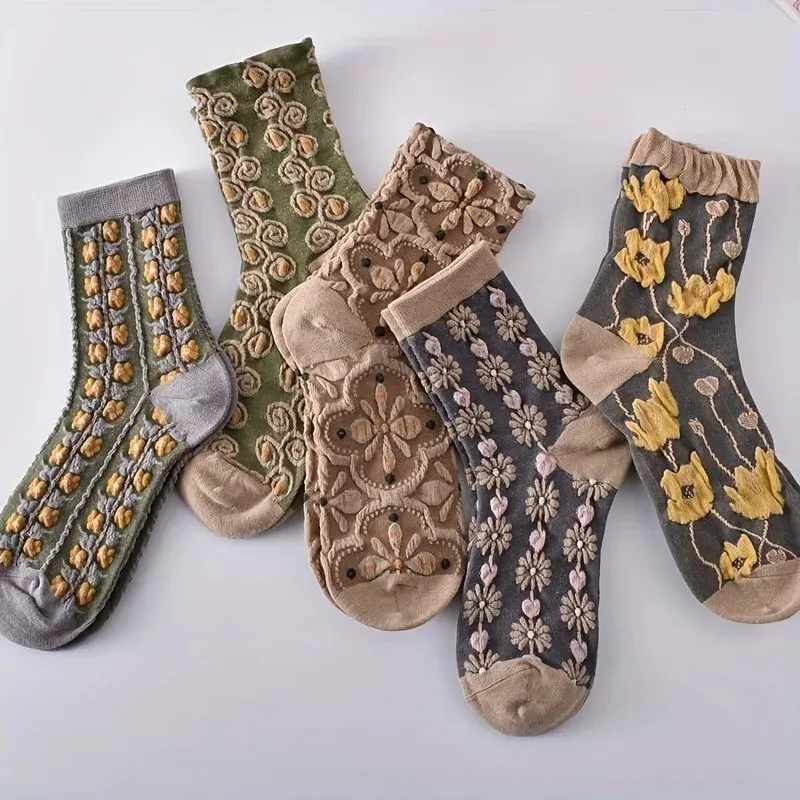 5 pares de calcetines con textura floral 3D, calcetines que combinan con todo estilo clásico retro, medias y calcetería para mujer 45,625 reseñas 4,7 todas las reseñas