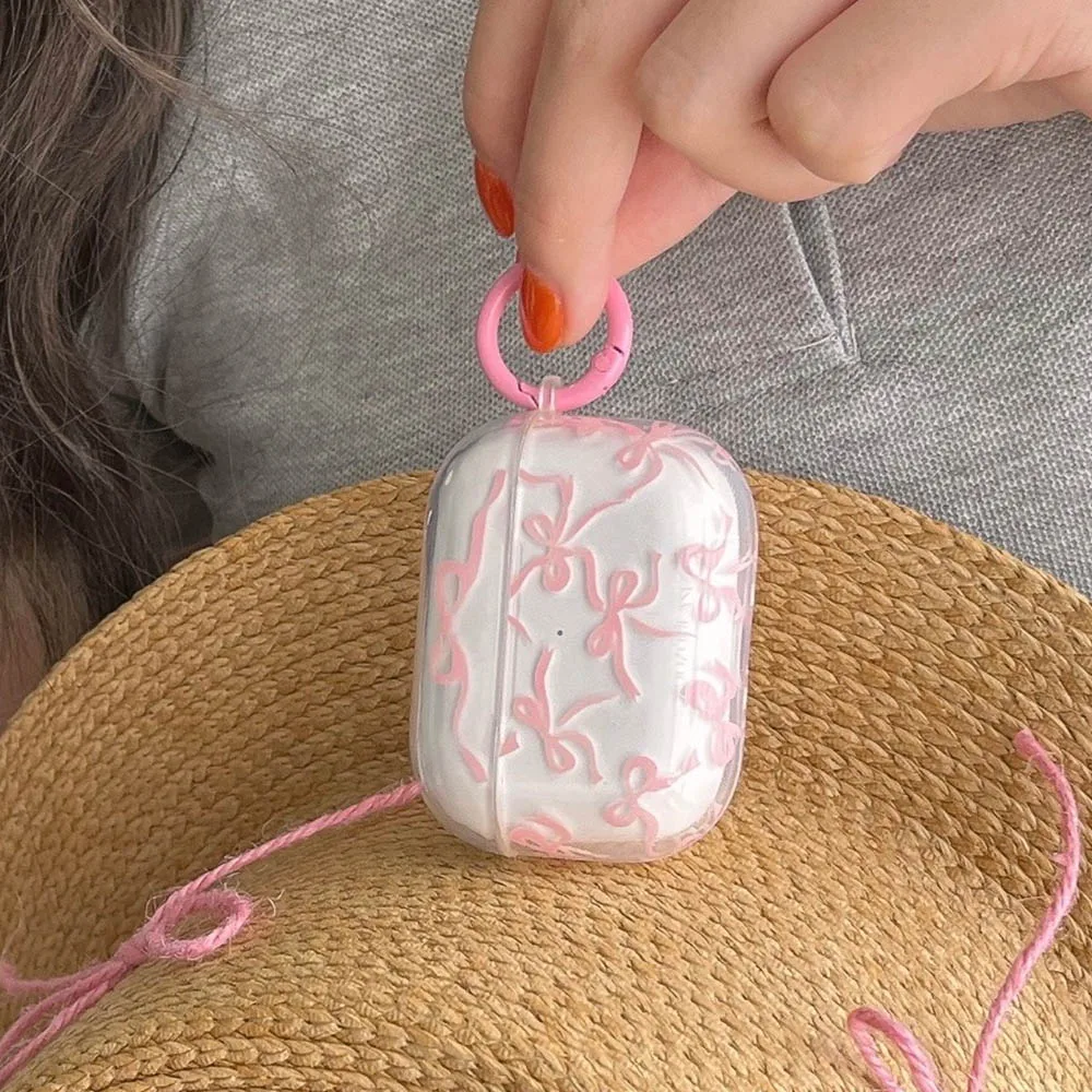 Pink Bow Knot Headset Case for AirPods 1/2 With Keychain for AirPods Pro2 4nd Charging Box Fundas for AirPods 3 Clear Shockproof