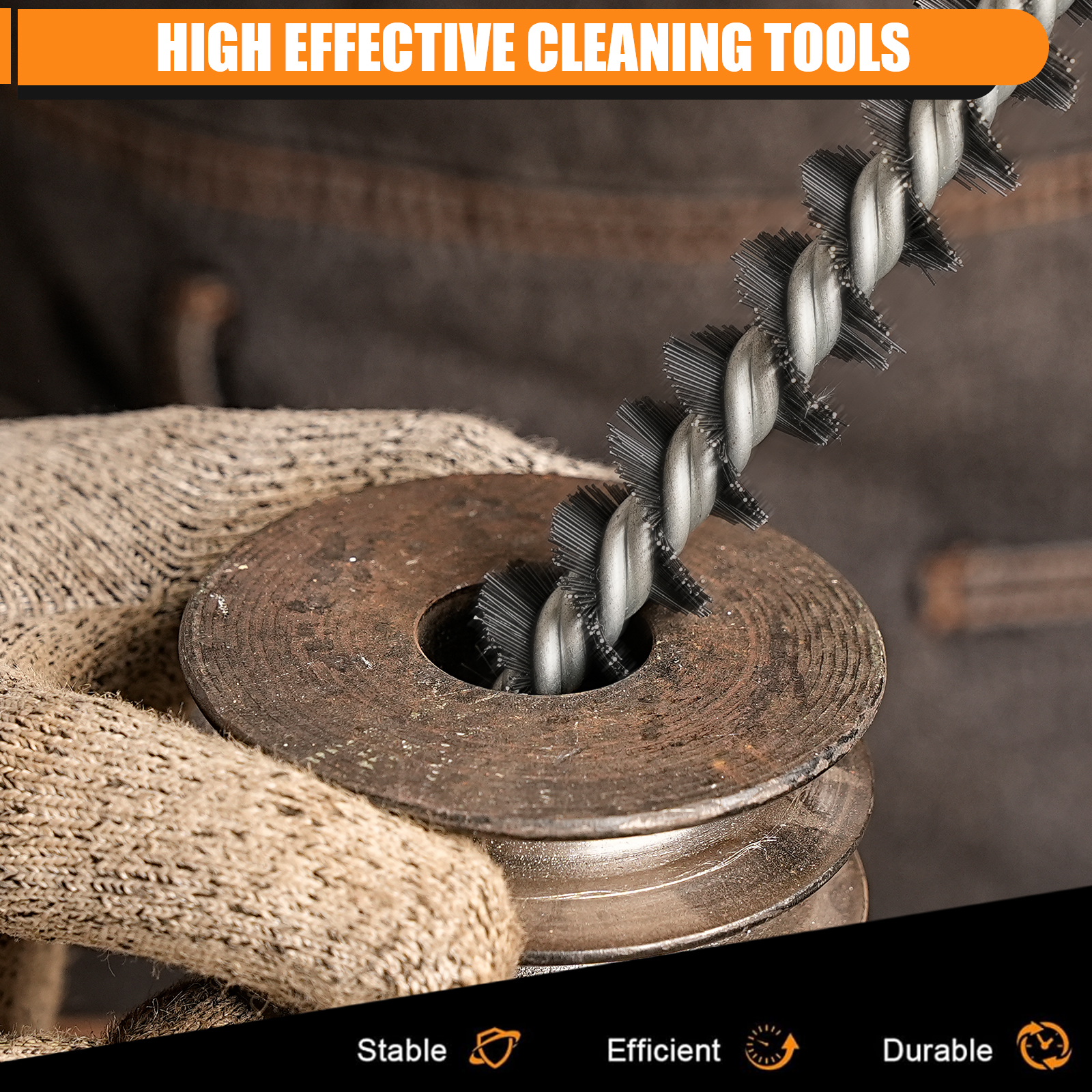 1Pc M12 Threaded Brush Stainless Steel Wire Tube Brush Chimney Cleaning Tool Round Handle Rust Removal Wire Brush 18-75mm