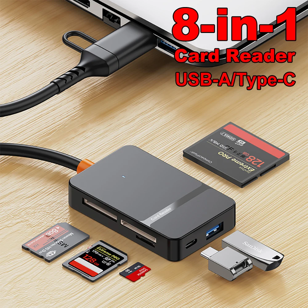 8 в 1 Адаптер карт памяти USB3.0 Type C к SD TF CF MS Многофункциональный кард-ридер Высокоскоростная передача 5 Гбит/с