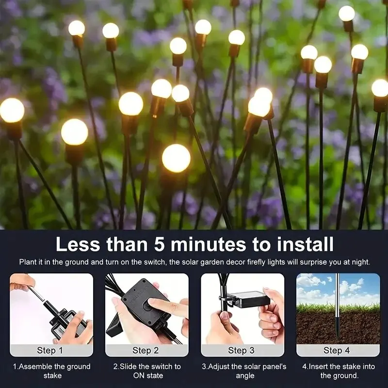 Lampada da giardino solare a 10 luci, lampada da giardino FireflyGround a LED alimentata dal vento, lampada da festival per la decorazione del Ramadan da giardino